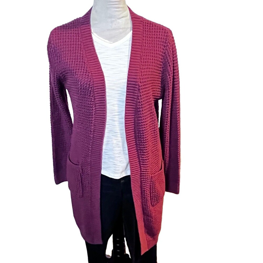 Emma’s Expressions Maternity Burgundy Waffle-knit Maternity Cardigan Pockets Med
